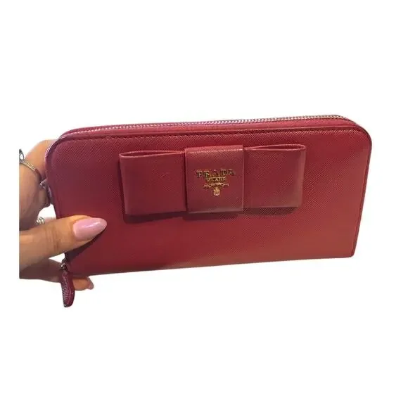 #2 Prada Saffiano Fiocco bow zip-around long wallet*Hot Pink*Shown in live - Picture 1 of 3